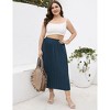 Clearlove Plus Size Pleated Skirt Women's Elastic Waist Boho  Midi Skirts with Pockets - 4 of 4