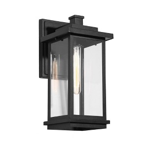 LNC 14.8" Square Cage Modern Iron Outdoor Wall Light Matte Black: Weather-Resistant, Clear Glass, LED-Compatible - 1 of 4