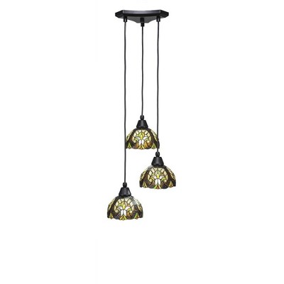Toltec Lighting Europa 3 - Light Pendant in  Matte Black with 7" Ivory Cypress Art Glass Shade