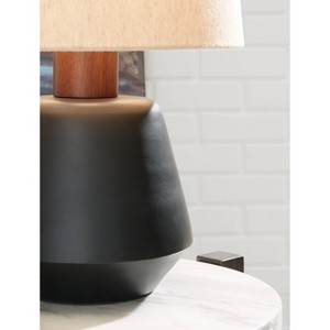 Ancel Metal Table Lamp Black/Brown - Signature Design by Ashley: Modern Accent Lamp, UL Listed, Drum Shade - 1 of 4