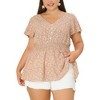 Women's Plus Size Floral Smocked Waist Flare Sleeve V Neck Peplum Blouses - Agnes Orinda - 2 of 4