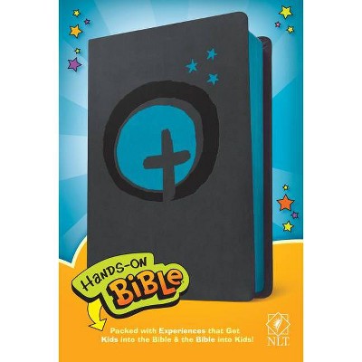 Hands-On Bible NLT (Leatherlike, Dark Gray/Blue Cross) - (Leather Bound)