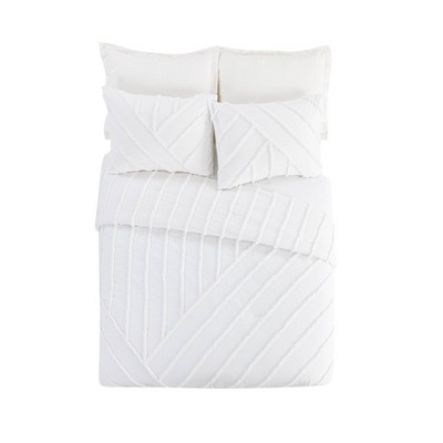 King White Cotton Chevron Comforter Set with Shams