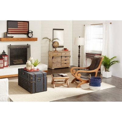 Traditional Dark Brown Leather Accent Chair and Ottoman Set