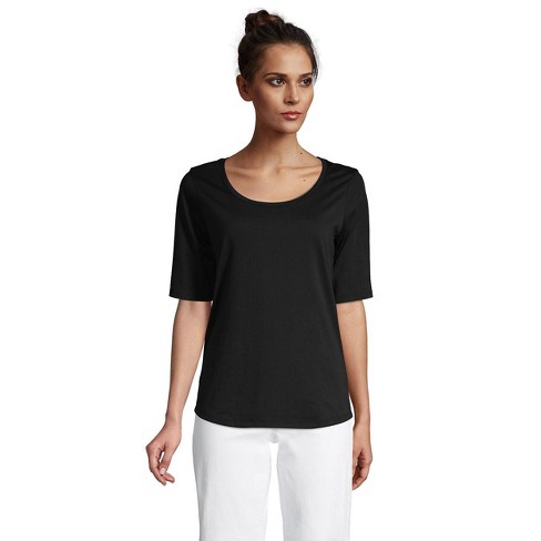 Lands' End Women's Petite Elbow Sleeve Supima Cotton Scoop Neck T-shirt -  Small Petite - Black : Target