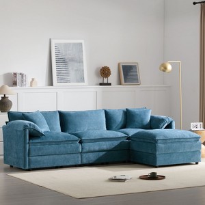 CAVINAS 103"Modular Sectional Sofa with 4 Seats,L-shaped Cloud Couch for Living Room,Oversized Couch with Double Cushions,Blue - 1 of 4