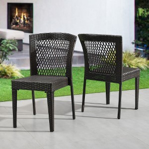 Christopher Knight Home Hava Outdoor Rattan and Iron Stacking Dining Chairs (Set of 2) - 1 of 4