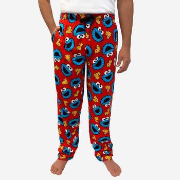 Men's Sesame Street Cookie Monster Heart Print Pajama Pants - Red