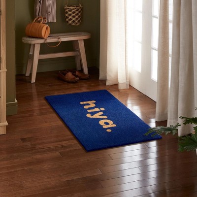 Blue Coir Outdoor Welcome Mat with Modern Hiya Design, 18" x 30"