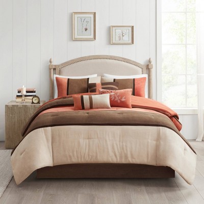 Queen Coral and Brown Microfiber Reversible Comforter Set