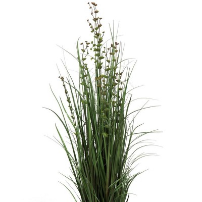 48" Green Faux Grass and Eucalyptus in Black Plastic Pot