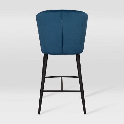 Jasper Navy Blue Velvet Counter Height Barstools, Set of 2