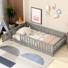 COWLOWN Twin Size Floor Bed with Safety Fence & Door, Rubber Wood Montessori Bed for Toddlers - 4 of 4