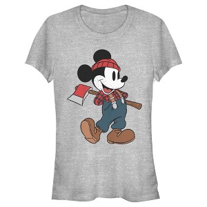 Juniors Womens Mickey & Friends Retro Lumberjack Mickey Mouse T-Shirt - 1 of 4