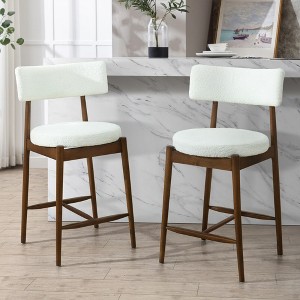 Kitchen Island Wood Bar Stools Set of 2, Modern Upholstered Fabric Bar Chairs with Rubberwood Frame and Footrest for Dining Room-Koiai - 1 of 4