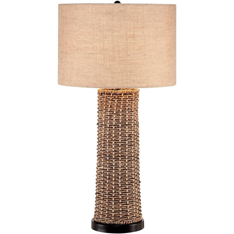 360 Lighting Coastal Table Lamp 28.5" Tall Woven Seagrass Burlap Drum Shade for Living Room Family Bedroom Bedside Nightstand Office, 1 of 8