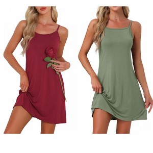 INSPIRE CHIC Women's 2 Pcs Modal Soft Spaghetti-Strap Dress Crewneck Sleepwear - 1 of 4