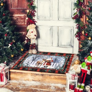 Christmas Santa Claus Reindeer Area Rug Washable Non Slip Winter Rugs Christmas for Living Room Low Pile Throw Rug Carpet - 1 of 4