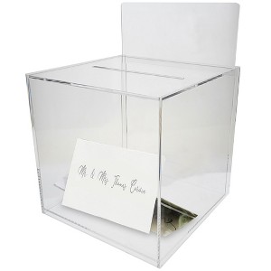 OnDisplay 10" Luxe Acrylic Clear Wedding Card Money Box w/Hinged Lid and Removable Sign - 1 of 4