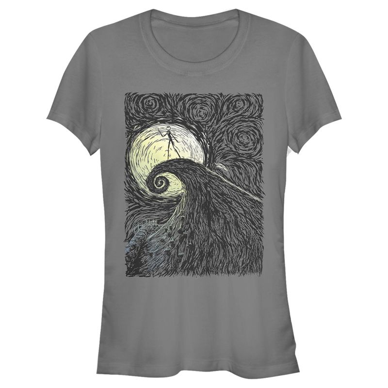 Juniors Womens The Nightmare Before Christmas Jack Skellington Spiral Hill Painting T-Shirt, 1 of 5