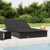 vidaXL 2-Person Outdoor Sunbed with Cushions Black Poly Rattan Patio Daybed - Adjustable Back, Weather-Resistant Frame - 2 of 4
