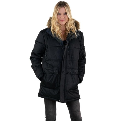 Members Only Women's Snorkel Puffer Oversized Jacket - Black - Large ...