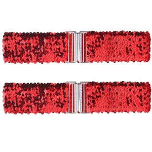 Allegra K Women's Stretchy Wide Waist Belts Interlock Buckles Shinny Sequins Decor Belts for Dresses 2 Pcs - 1 of 4