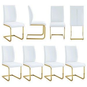 Akoasm 8-pieces Modern Dining Chair Study Chair With Arched Metal Gold Leg-White - 1 of 4