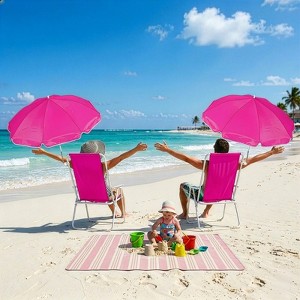 Pink Folding Beach Chair with Umbrella, Portable Outdoor Lounge