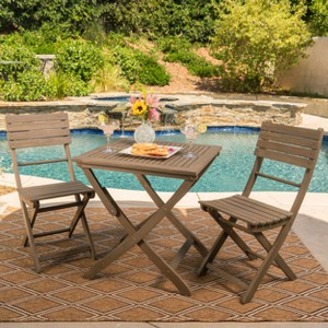Positano 3pc Acacia Wood Foldable Bistro Set: Weather-Resistant, Space-Saving - Christopher Knight Home - 1 of 4