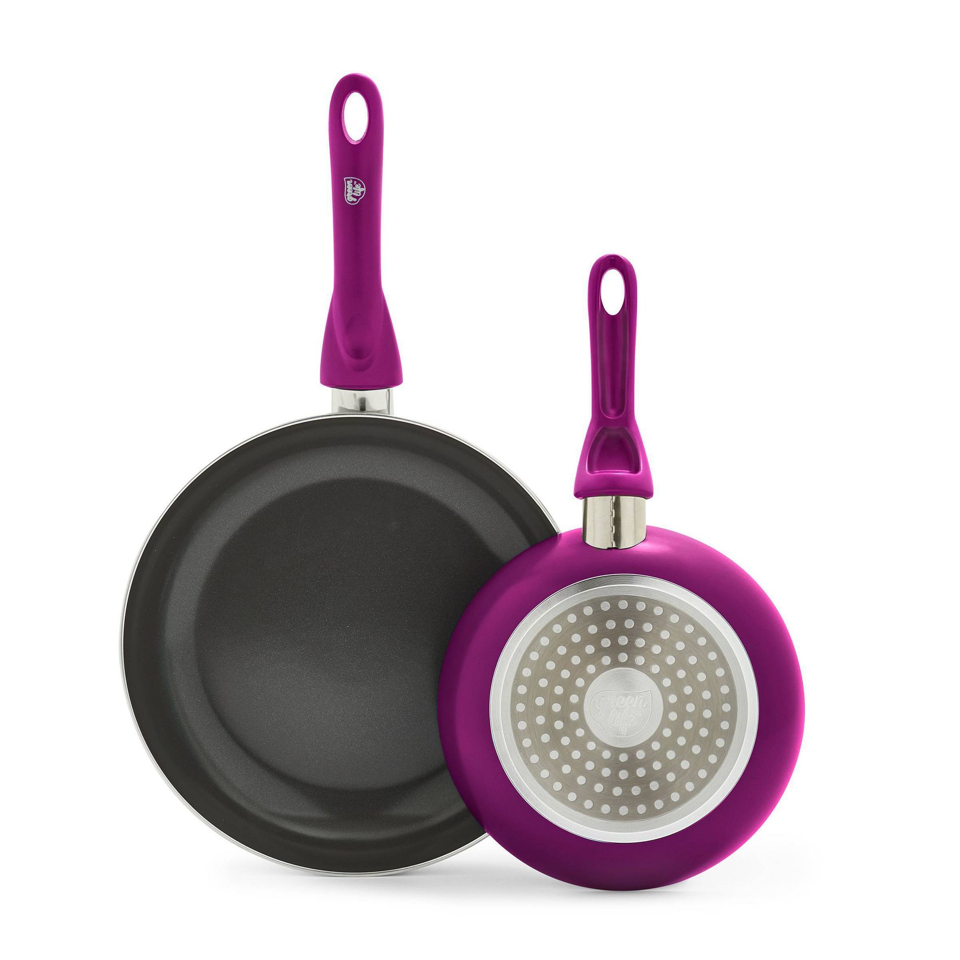 GreenLife Essentials 2pk (8" and 10") Ceramic Nonstick Aluminum Fry Pan Set Bright Pink: Cookware Set, Dishwasher-Safe