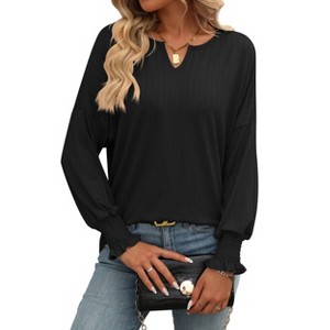 BLUEMING Womens Casual Shirts Long Lantern Sleeve Dressy V Neck Tunic Blouses Loose Business Work T-Shirts - 1 of 4
