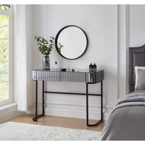 33.9" Makeup Vanity Desk with Mirror and Lights, Vanity Table with 2 Drawers & Open Shelf, Dressing Table with Charging Station for Bedroom Silver - 1 of 4