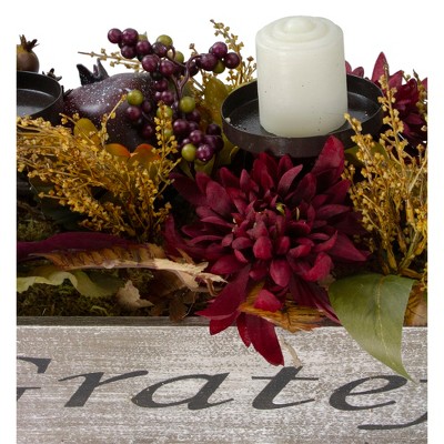 Rustic Autumn Harvest Wooden Candle Holder Centerpiece