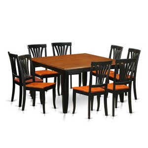 HomeStock 9-Piece Square Black & Cherry Finish Solid Wood Top Dining Table with 8-Chairs - 1 of 4