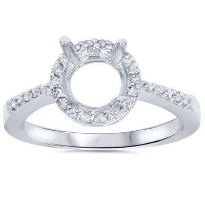 Pompeii3 1/4ct Round Pave Diamond Halo Engagement Ring 14K Mount Setting Mounting Vintage