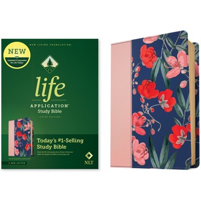 NLT Life Application Study Bible, Third Edition (Leatherlike, Pink Evening Bloom, Red Letter) - (Leather Bound)