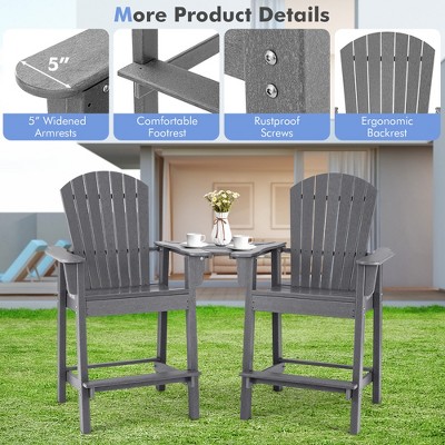 Gray HDPE Tall Adirondack Barstools with Connecting Tray and Footrest