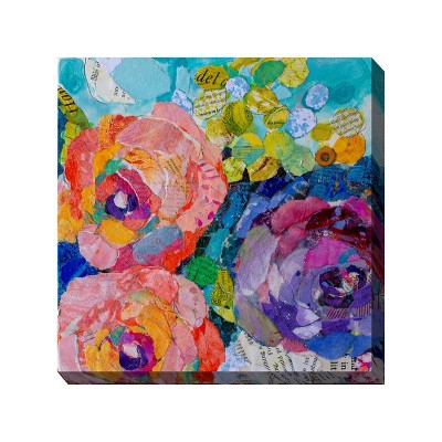 Cottage Garden West of The Wind FABULOSO Pink, Purple, Blue 24 x 24 Inch Waterproof Gallery Wrapped Canvas, Outdoor Garden, Yard, Patio All Weather