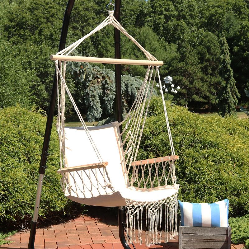 Sunnydaze Outdoor Printed Polycotton Fabric Hammock Chair with Armrests and Hardwood Spreader Bar - 300 lb Capacity - Natural, 3 of 13