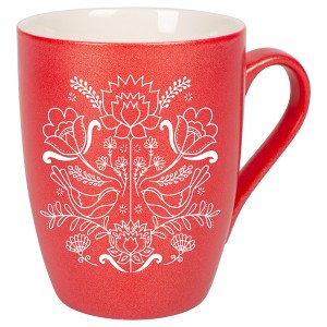 Elanze Designs Damask Threaded Floral Birds Crimson Red 10 ounce New Bone China Coffee Cup Mug - 1 of 1