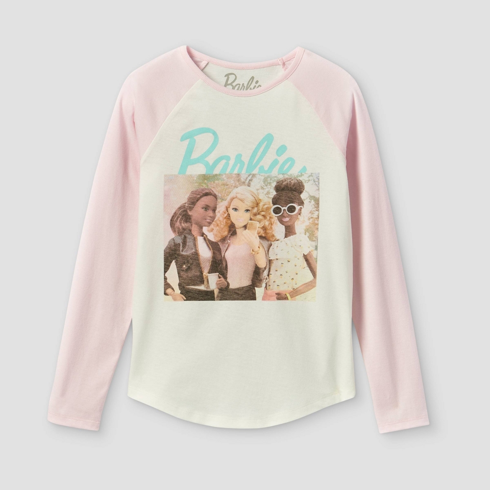 Buy Girls Barbie Long Graphic T-shirt Pink-off-white, Kids License at ZyDeals