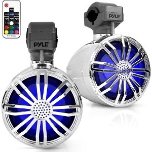 Pyle 3.5" Waterproof Bluetooth Speakers for Motorcycle & Off-Road Vehicles - 40W, RGB Lights, Remote Control - Marine Grade (Chrome) - 1 of 4