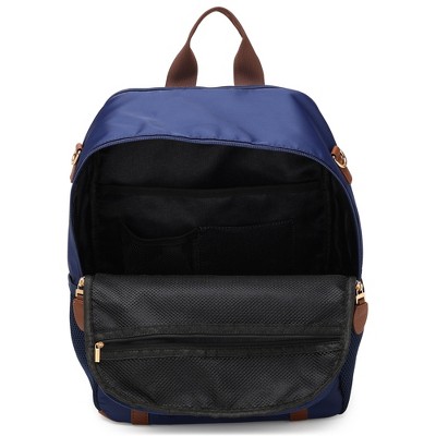ELLE Luggage 18L Luxe Journey Twill and Vegan Leather Backpack - Navy Blue — фото 4