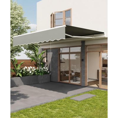 Manual Retractable Awning - Heavy Duty Aluminum Frame & 280g Waterproof Polyester Fabric for Patio, Deck, Porch