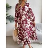 Women Long Sleeve Dress Floral Fall Dress Long Sleeve V Neck Smocked Waist A Line Maxi Dress with Flounce Hem Flowy Causal Dress - 3 of 4