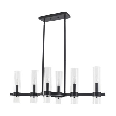 PAKOKULA Farmhouse 6-Light Black Industrial Linear Island Chandelier with Clear Glass Shades