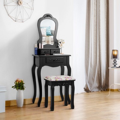 Costway Vanity Wood Makeup Dressing Table Stool Jewelry Desk Black