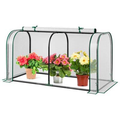 Costway Portable Mini Greenhouse 47" x 22" x 24" Outdoor Indoor Tunnel Greenhouse Green/White