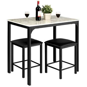 3 Piece Counter Height Dining Set Faux Marble Table 2 Chairs Kitchen Bar